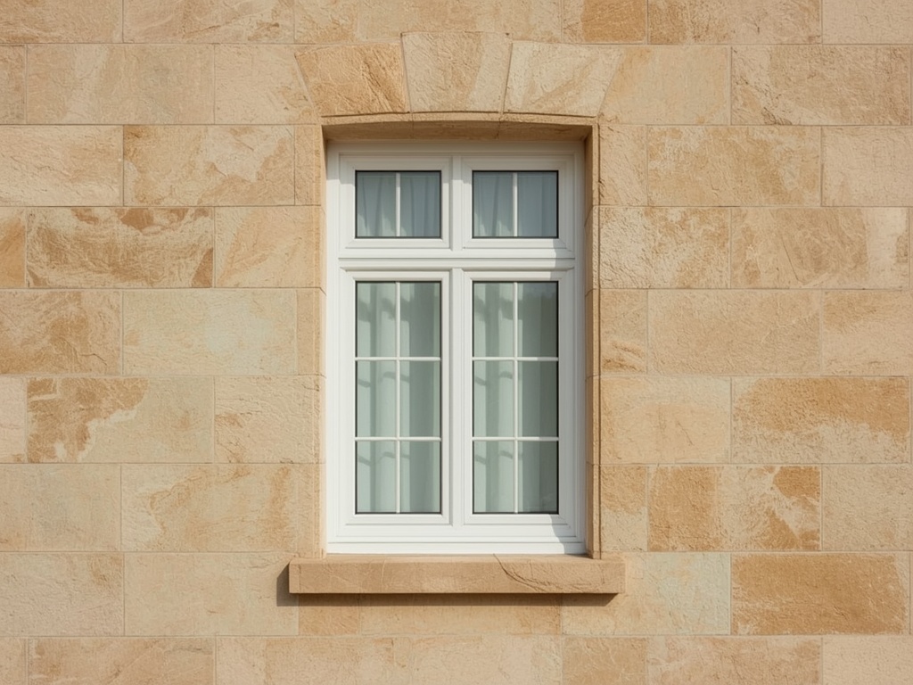 Detailopname van een wit kunststof kozijn in een bakstenen gevel van een woning in Sittard