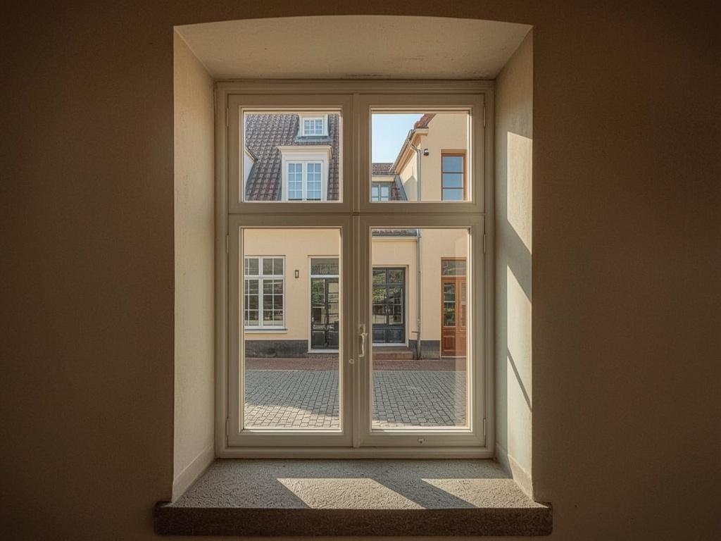 Interieur Valkenburgs woonhuis met uitzicht door kozijnen op de Geul
