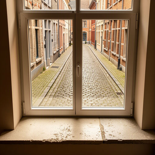 Woonkamer in Luikse stadswoning met uitzicht door nieuwe kozijnen op de Maas
