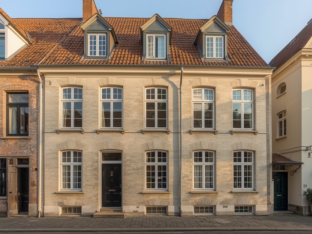 Traditioneel pand in Meerssen met nieuwe witte kunststof kozijnen in de mergelstenen gevel