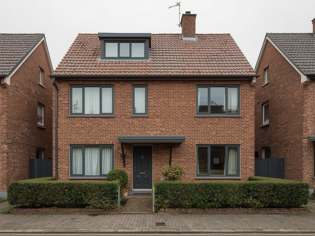 Vooroorlogse rijwoning in Luik met antraciet kunststof kozijnen