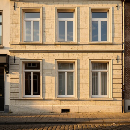 Mergelstenen stadspand Heerlen centrum met nieuw geplaatste witte kunststof kozijnen