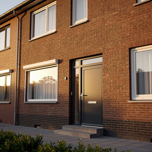 Moderne kunststof voordeur met glas aan een stadsgevel in Maastricht