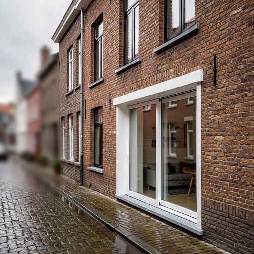 Witte kunststof hefschuifpui met HR++ glas in een rijtjeswoning